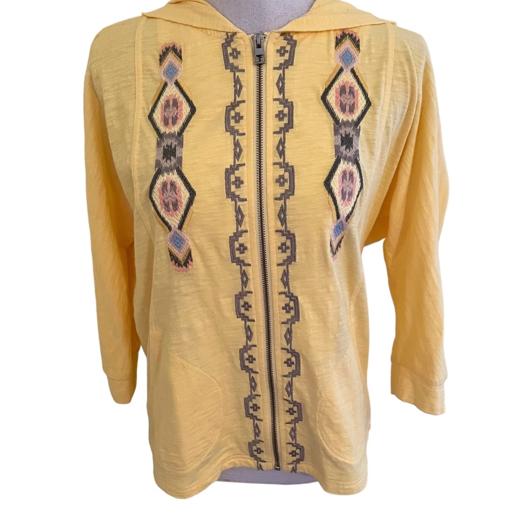Chico's Zenergy Yellow Embroidered Zip Front Hoodie 0(4/6)
